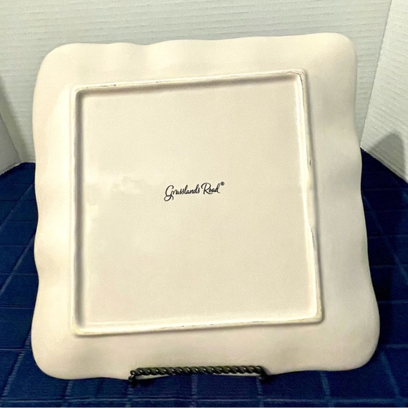 Grasslands Road Pottery Blooming Floral Square Serving Platter Speckled Blue - Picture 8 of 11